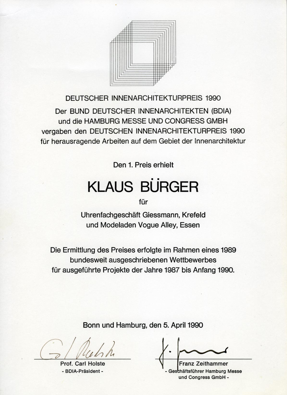 Deutscher Innenarchitekturpreis 1990